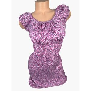 Pellini Dress 7/8 Floral Short Sleeve Boho Grunge Baby Doll Sundress Rayon